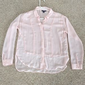 American Eagle pink sheer long sleeved blouse S